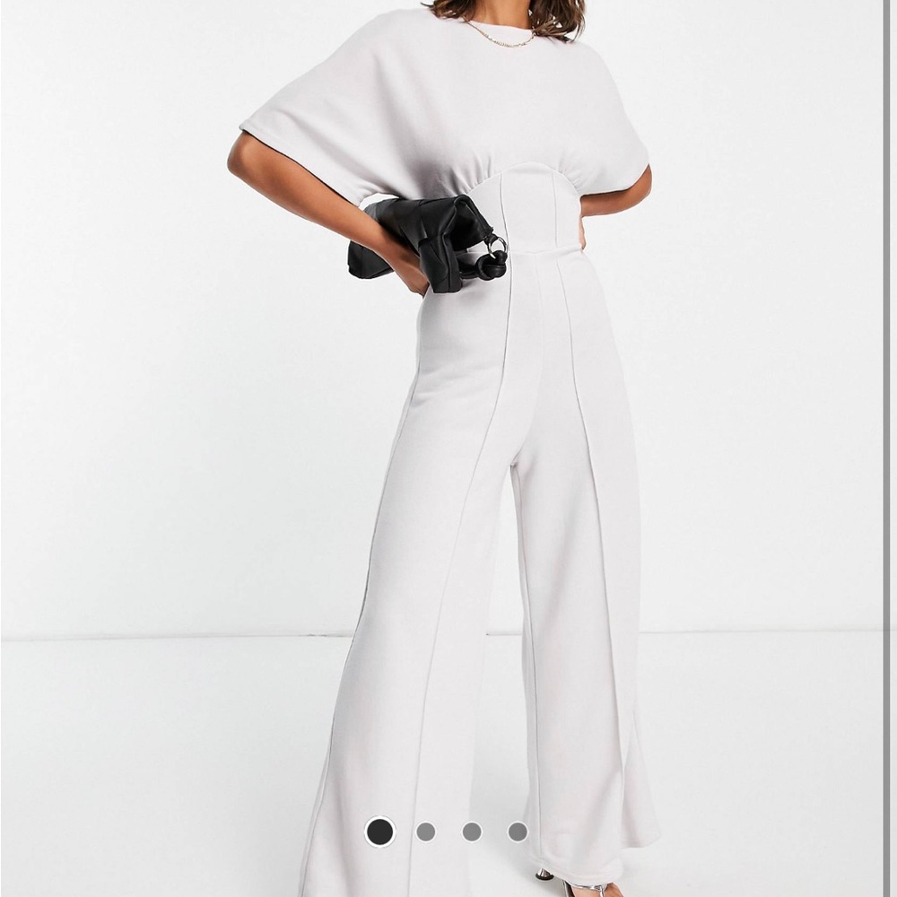 ASOS DESIGN jersey corset waist wide leg jumpsuit in pale gray
